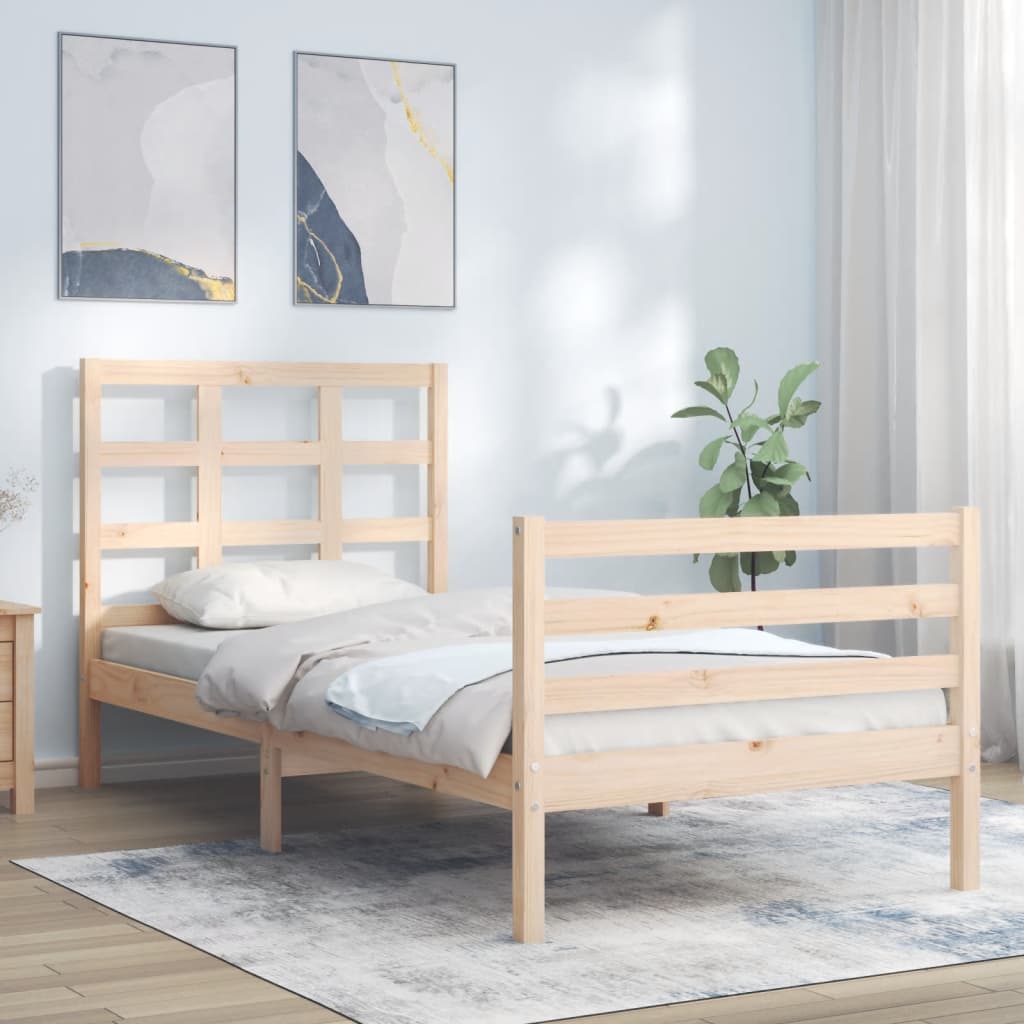 vidaXL Posteľný rám s čelom 90x200 cm masívne drevo