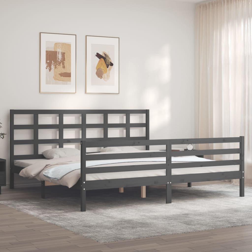 vidaXL Posteľný rám s čelom sivý 200x200 cm masívne drevo