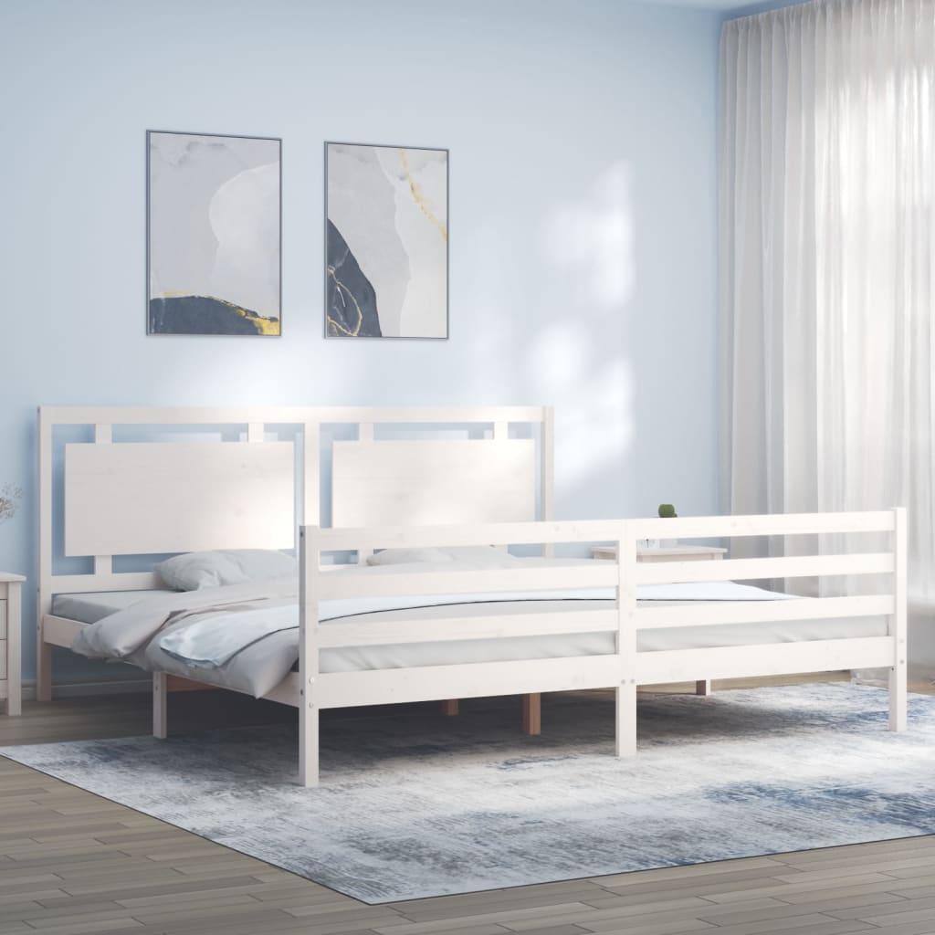 vidaXL Posteľný rám s čelom biely 200x200 cm masívne drevo