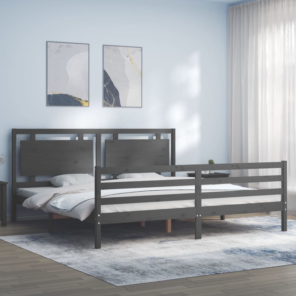 vidaXL Posteľný rám s čelom sivý 200x200 cm masívne drevo