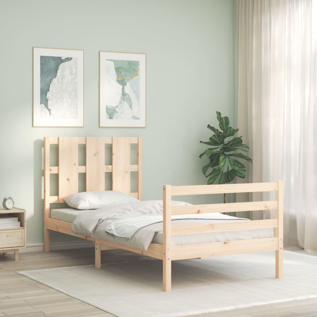 vidaXL Posteľný rám s čelom 90x200 cm masívne drevo