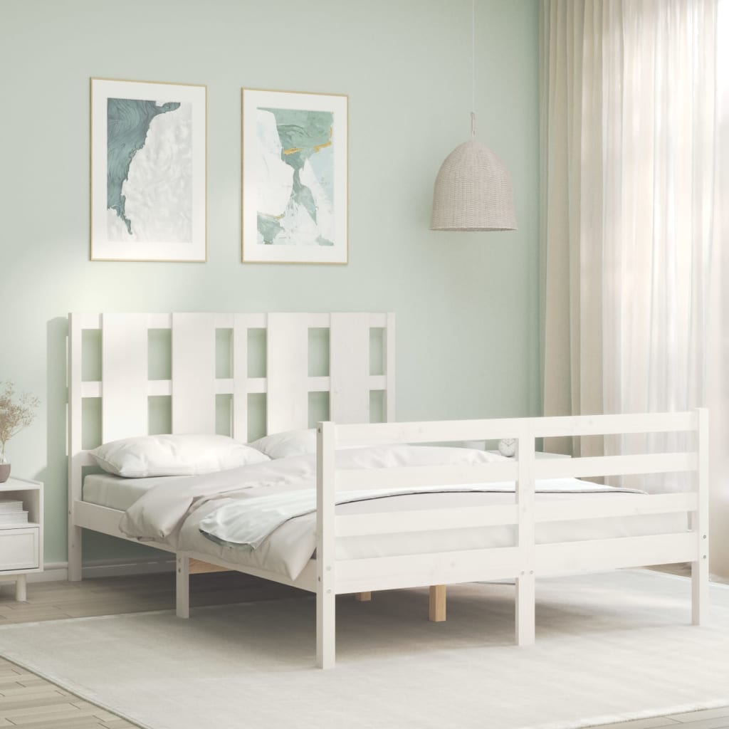 vidaXL Posteľný rám s čelom biely 140x200 cm masívne drevo