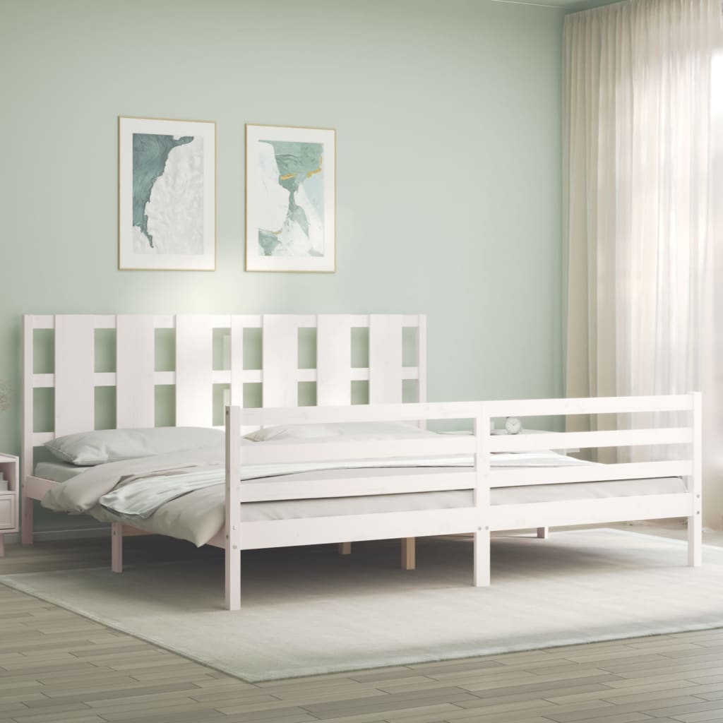 vidaXL Posteľný rám s čelom biely 200x200 cm masívne drevo