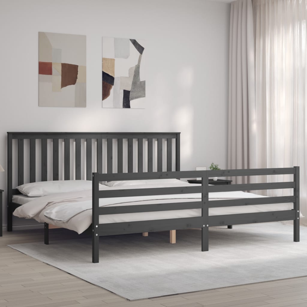 vidaXL Posteľný rám s čelom sivý 200x200 cm masívne drevo