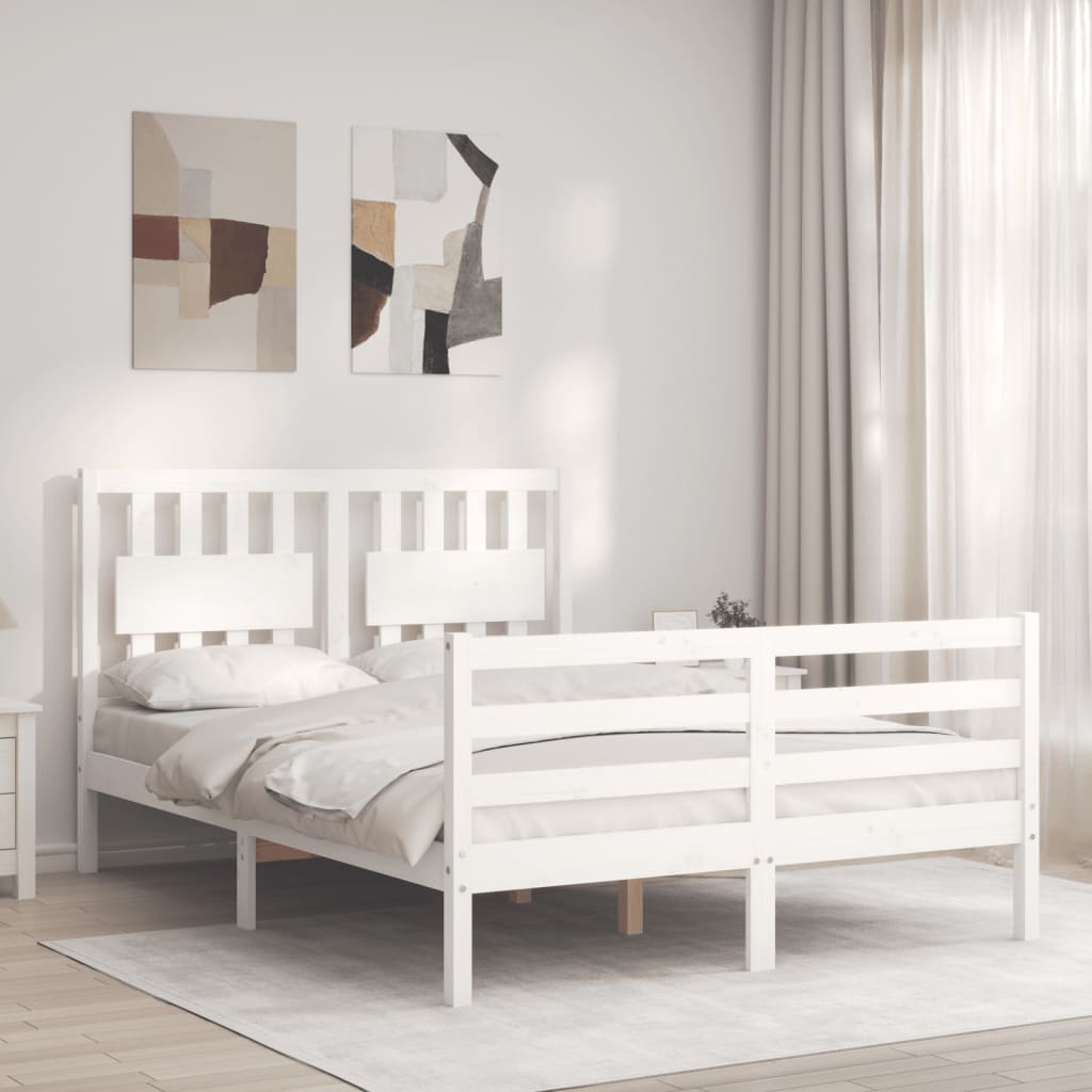vidaXL Posteľný rám s čelom biely 120x200 cm masívne drevo