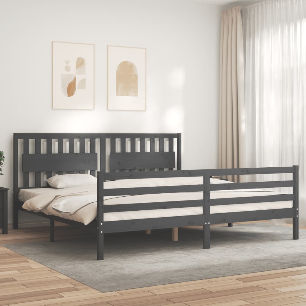 vidaXL Posteľný rám s čelom sivý 200x200 cm masívne drevo