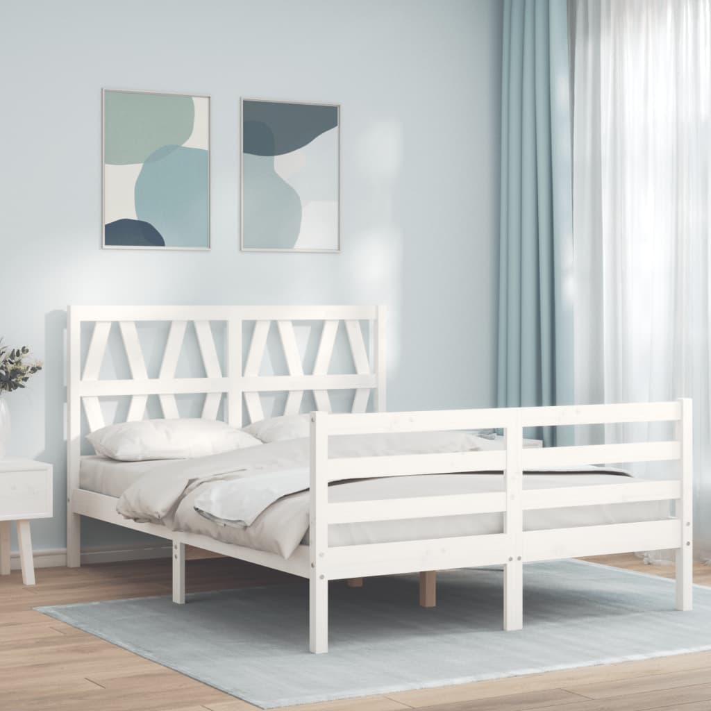 vidaXL Posteľný rám s čelom biely 120x200 cm masívne drevo