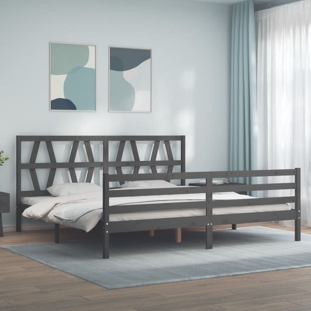 vidaXL Posteľný rám s čelom sivý 200x200 cm masívne drevo