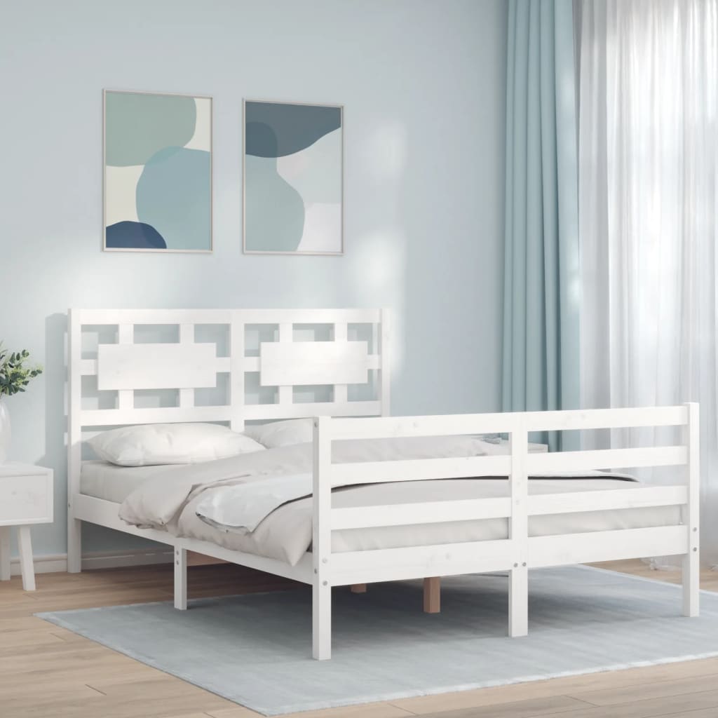 vidaXL Posteľný rám s čelom biely 120x200 cm masívne drevo