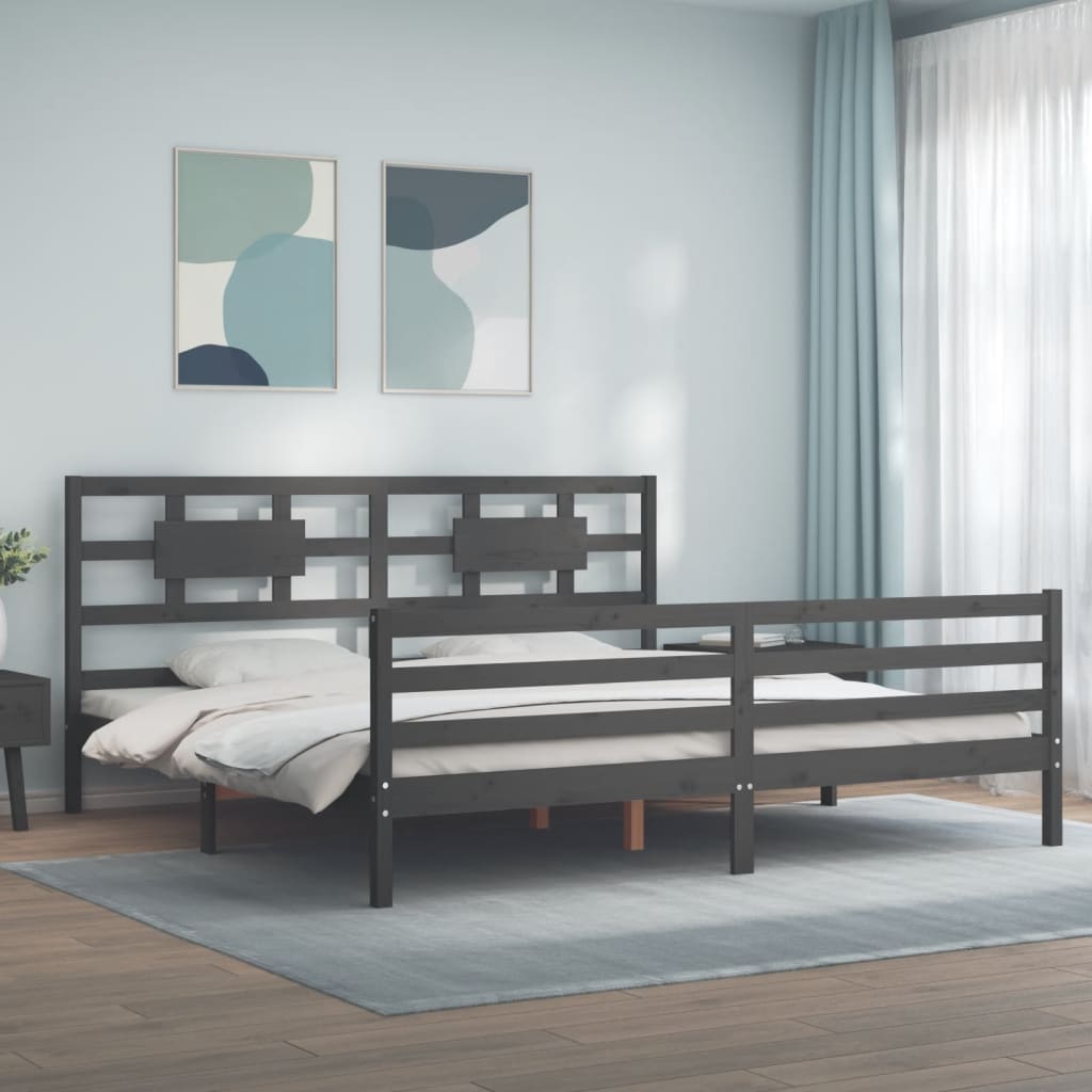 vidaXL Posteľný rám s čelom sivý 200x200 cm masívne drevo