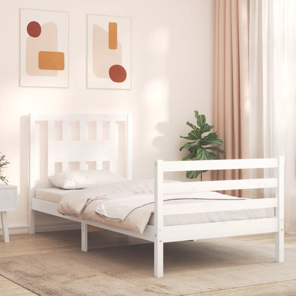 vidaXL Posteľný rám s čelom biely 90x200 cm masívne drevo