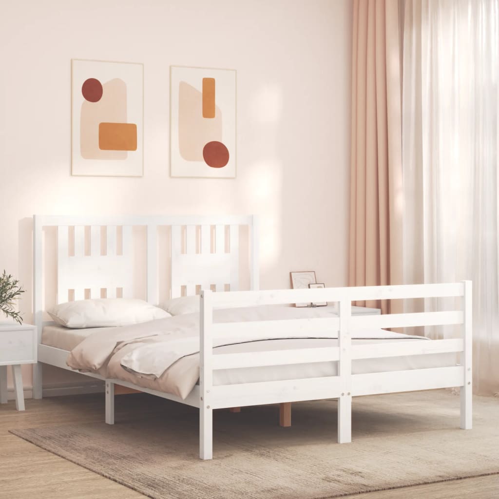 vidaXL Posteľný rám s čelom biely 120x200 cm masívne drevo
