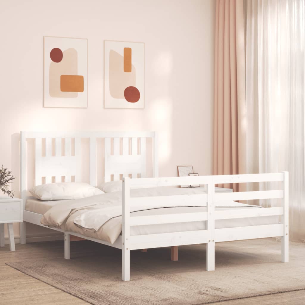 vidaXL Posteľný rám s čelom biely 140x200 cm masívne drevo