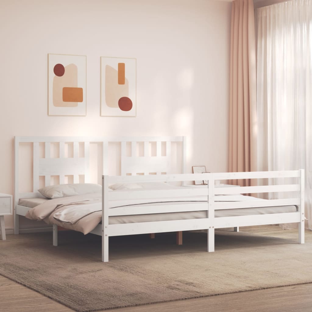 vidaXL Posteľný rám s čelom biely 200x200 cm masívne drevo