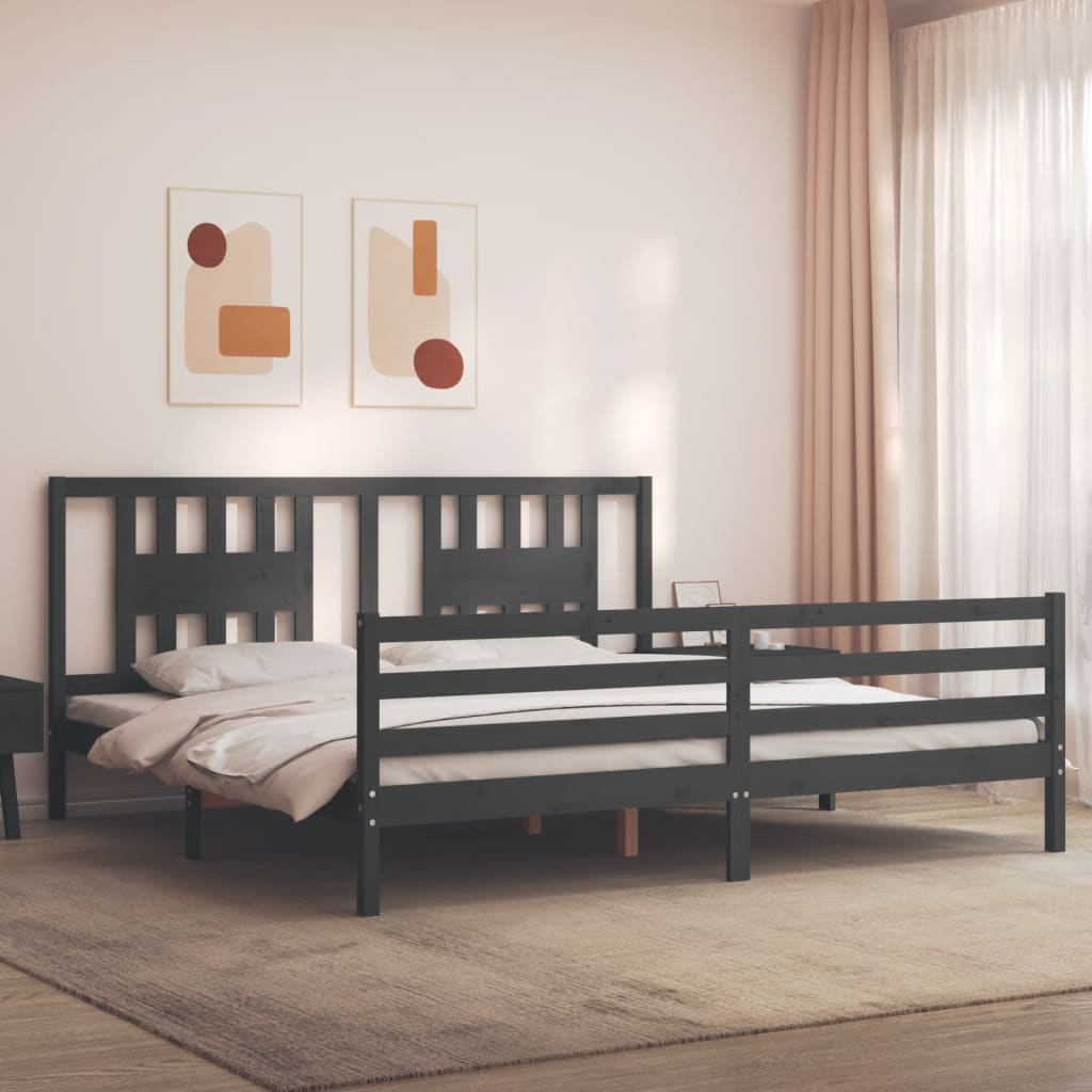 vidaXL Posteľný rám s čelom sivý 200x200 cm masívne drevo