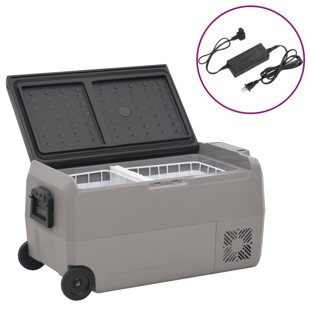 vidaXL Chladiaci box s kolieskom a adaptérom čierno-sivý 60 l PP a PE