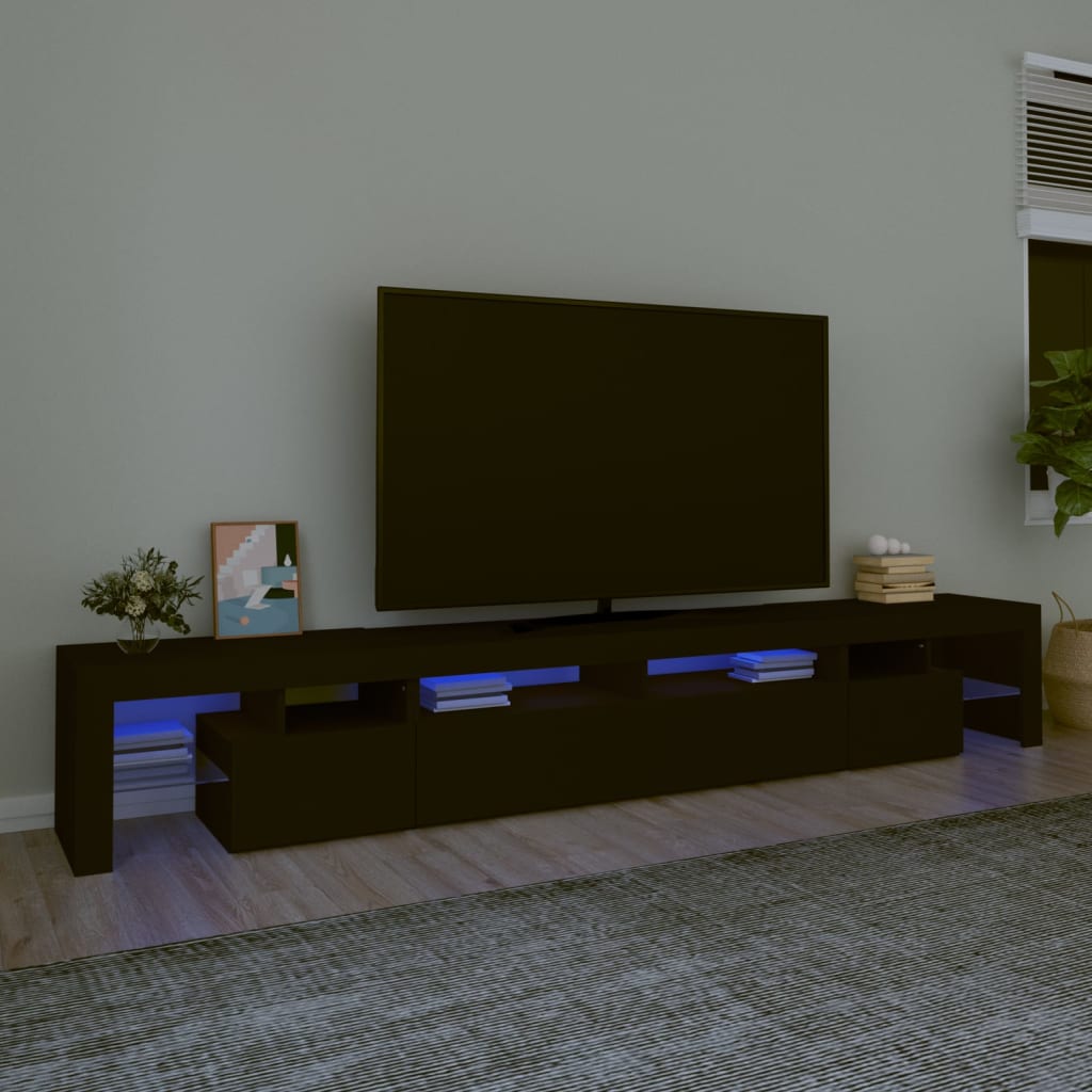 vidaXL TV skrinka s LED svetlami čierna 260x36,5x40 cm