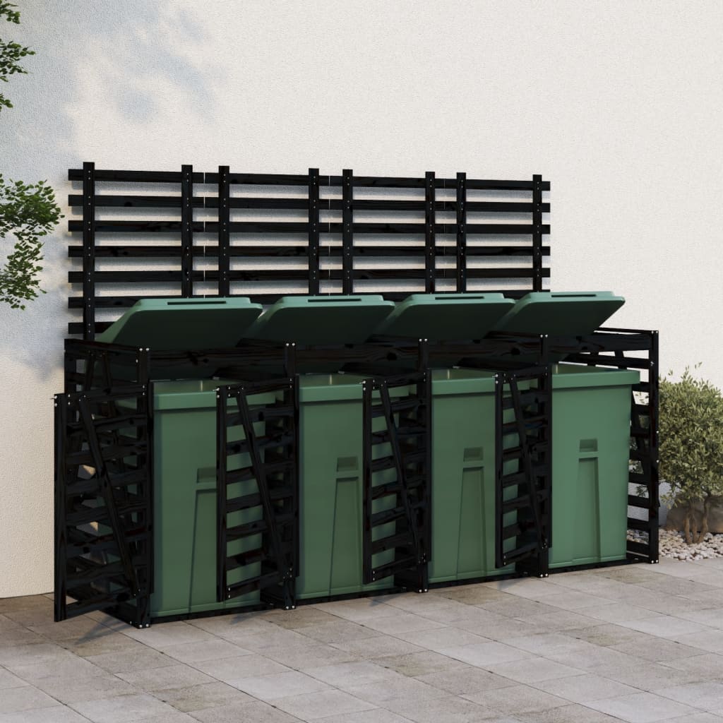 vidaXL Úložný box na štyri odpadkové koše čierny masívna borovica
