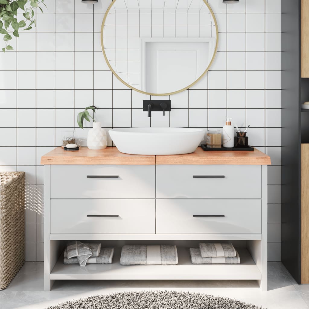 vidaXL Kúpeľňová doska bledohnedá 140x50x(2-6) cm ošetrený masív