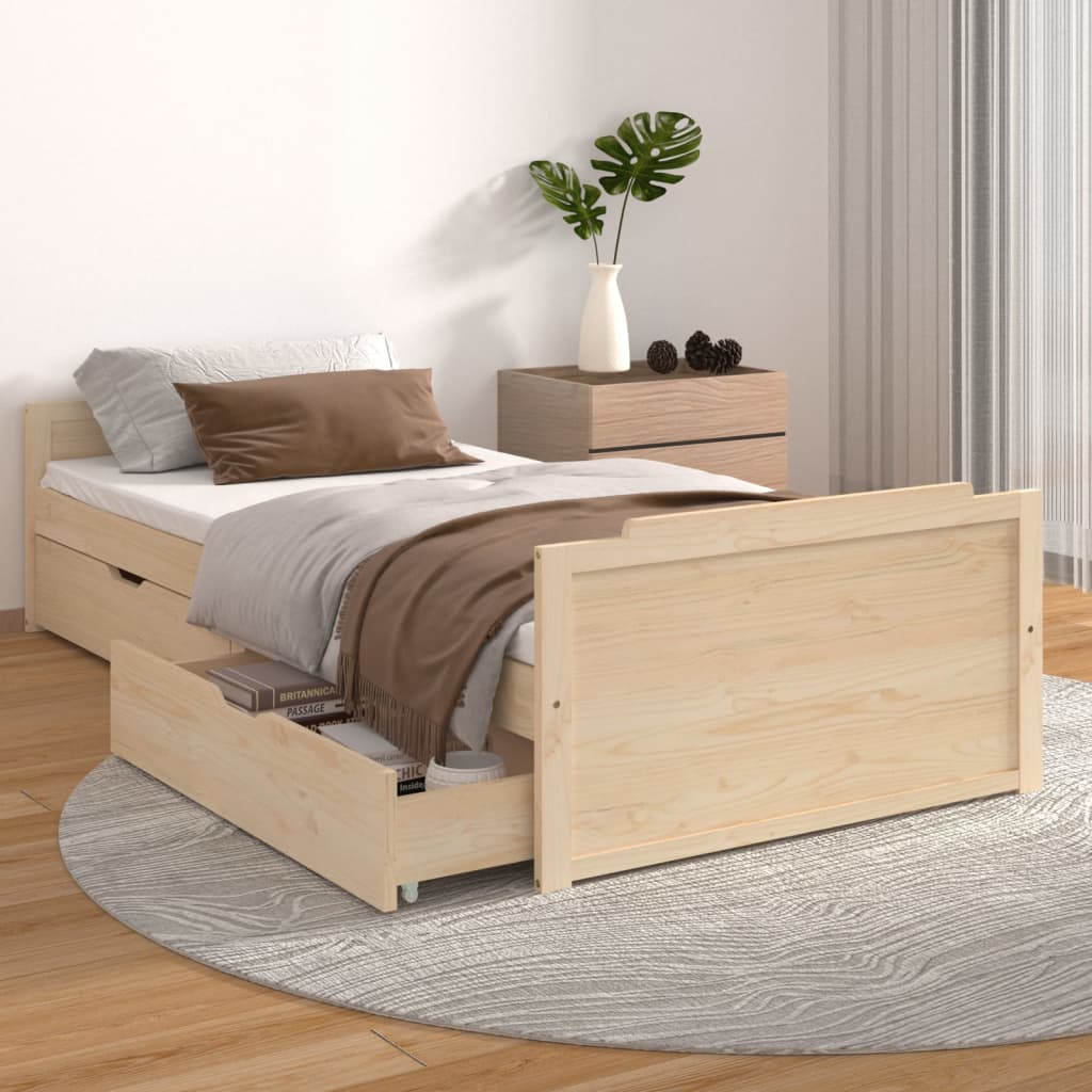 vidaXL Posteľný rám so zásuvkami borovicový masív 90x200 cm