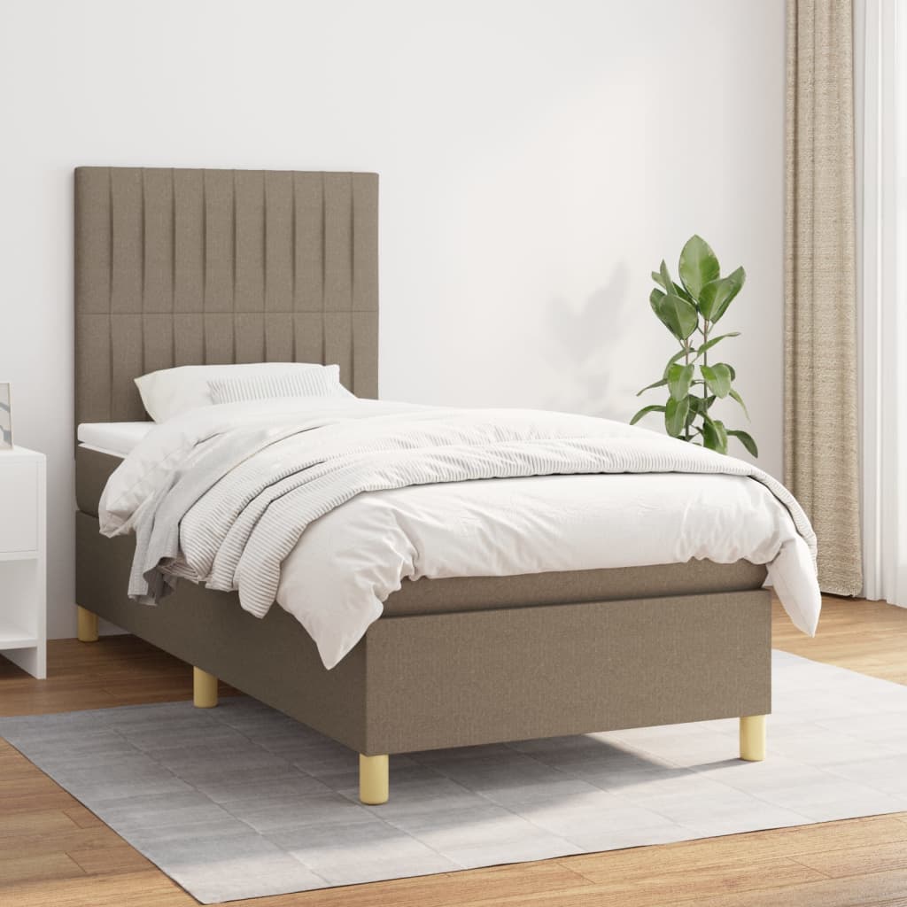 vidaXL Posteľný rám boxsping s matracom sivohnedý 90x200 cm látka