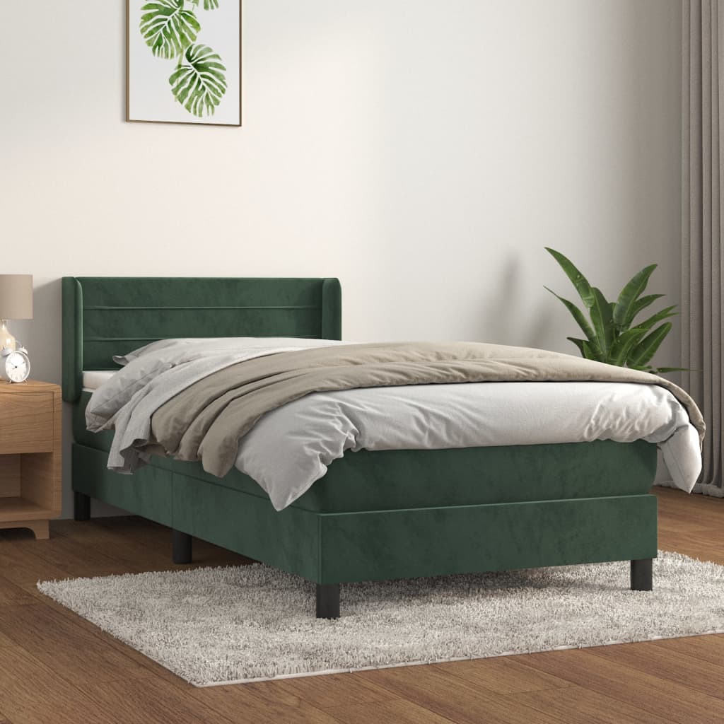 vidaXL Posteľný rám boxsping s matracom tmavozelený 90x200 cm zamat
