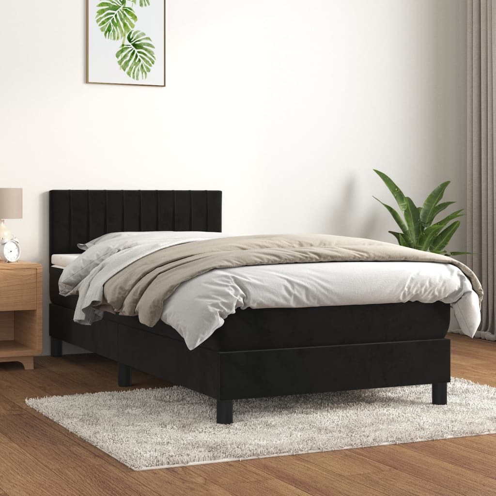 vidaXL Posteľný rám boxspring s matracom čierny 90x200 cm zamat