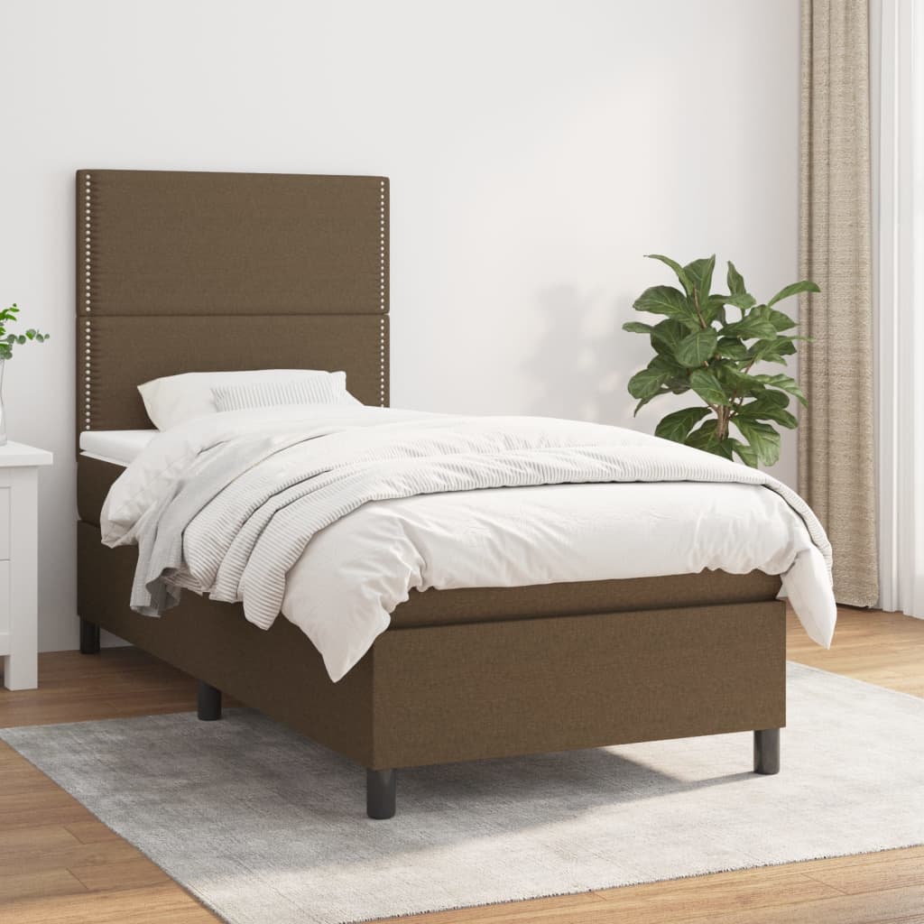 vidaXL Posteľný rám boxsping s matracom hnedý 90x200 cm látka