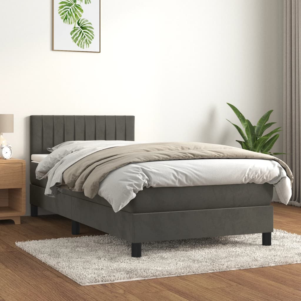 vidaXL Posteľný rám boxspring s matracom tmavosivý 90x200 cm zamat