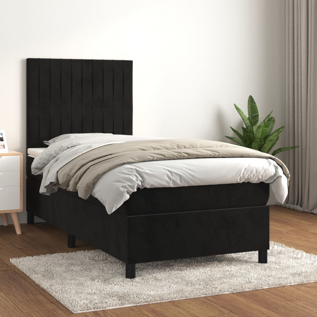 vidaXL Posteľný rám boxspring s matracom čierny 90x200 cm zamat