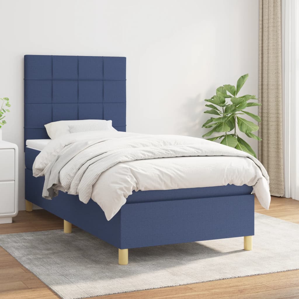 vidaXL Posteľný rám boxspring s matracom modrý 90x200 cm látka