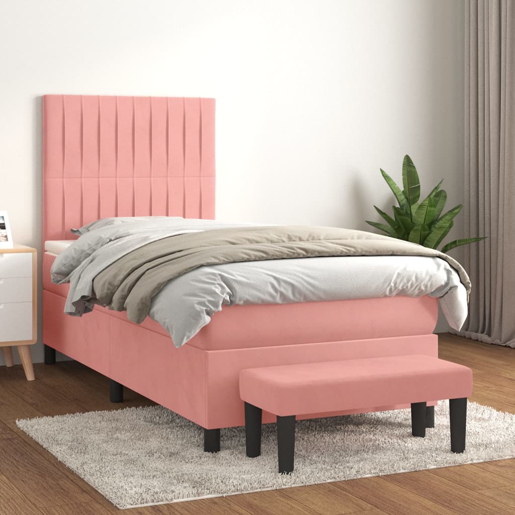 vidaXL Posteľný rám boxsping s matracom ružový 90x200 cm zamat