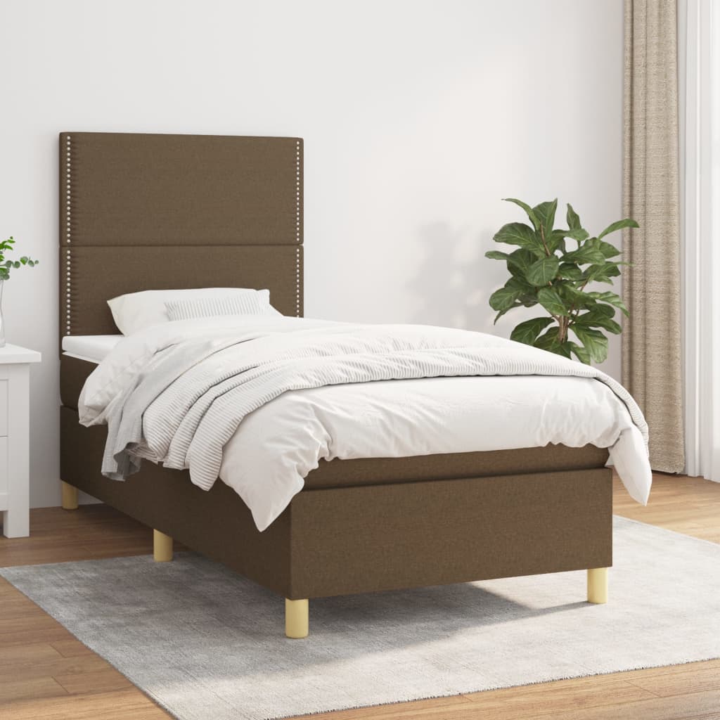 vidaXL Posteľný rám boxsping s matracom hnedý 90x200 cm látka