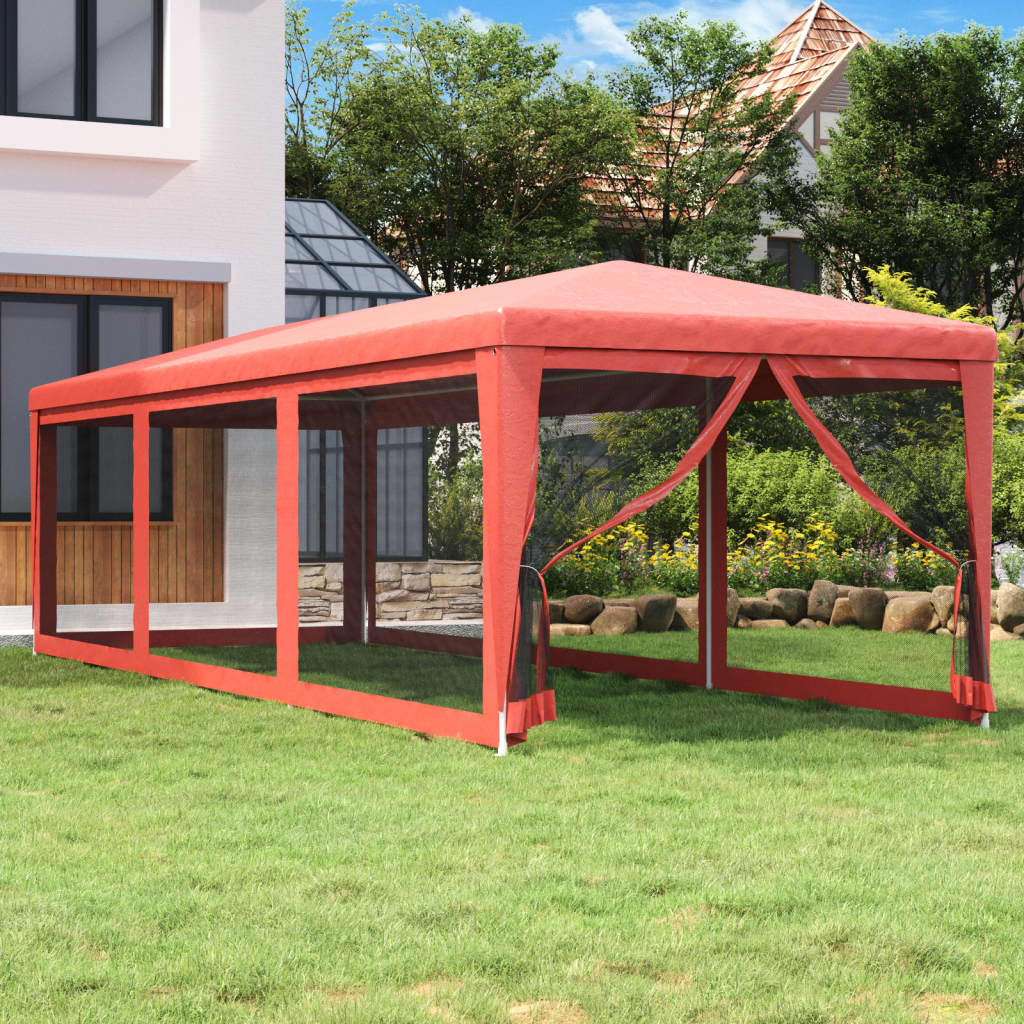 vidaXL Párty stan s 8 sieťkovanými bočnými stenami červený 3x9 m HDPE
