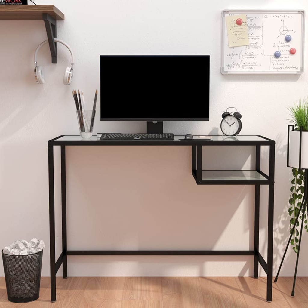 vidaXL Počítačový stôl, biely mramor 100x36x74 cm, tvrdené sklo