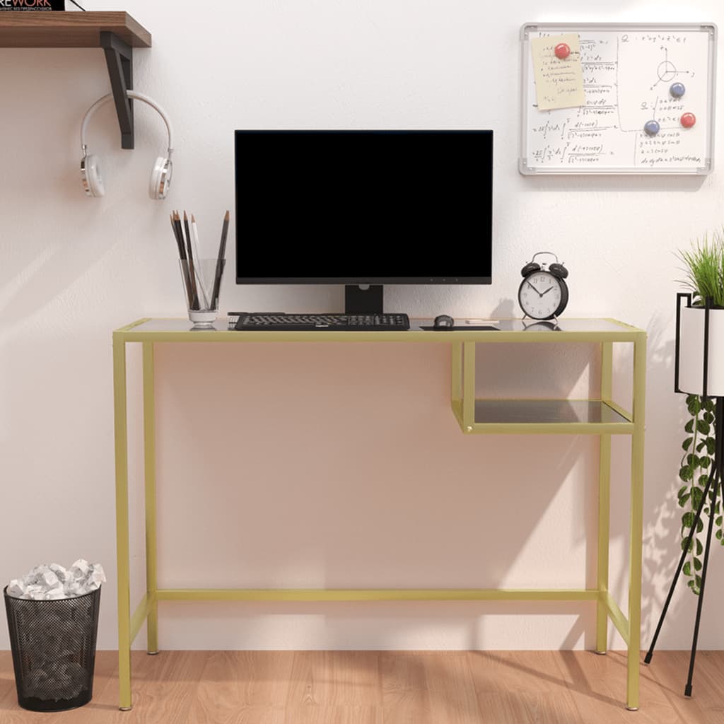 vidaXL Počítačový stôl, čierny mramor 100x36x74 cm, tvrdené sklo