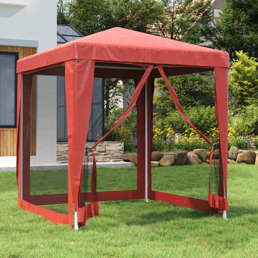 vidaXL Párty stan so 4 sieťkovanými bočnými stenami červený 2x2 m HDPE