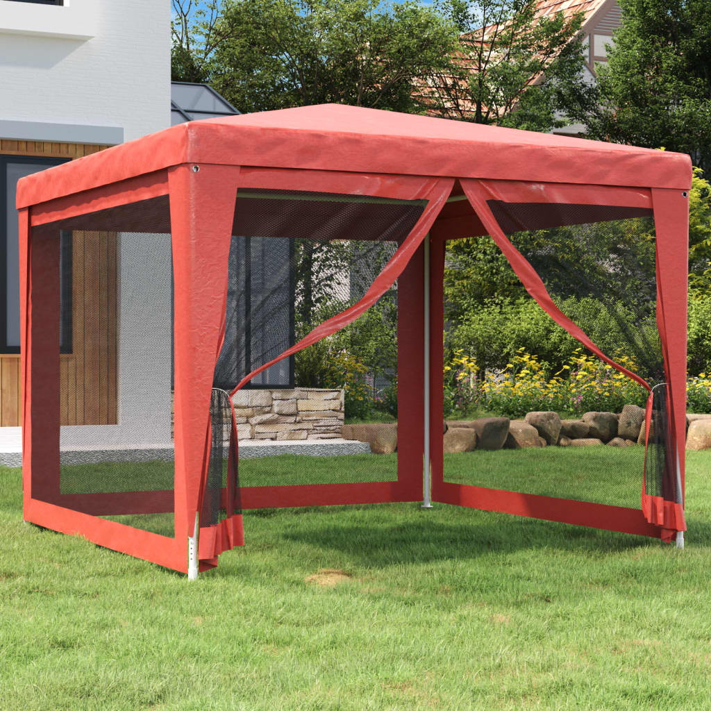 vidaXL Párty stan so 4 sieťkovanými bočnými stenami červený 3x3 m HDPE