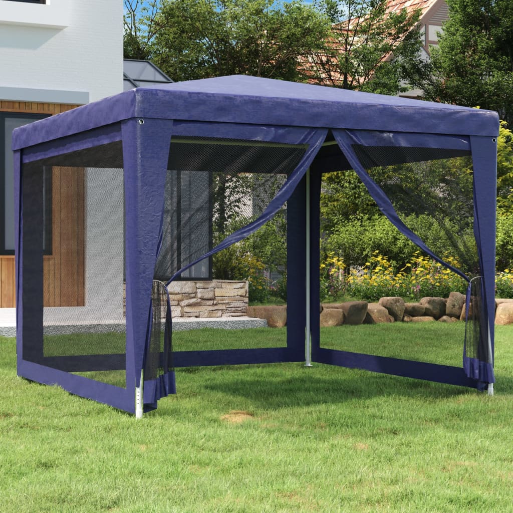 vidaXL Párty stan so 4 sieťkovanými bočnými stenami modrý 3x3 m HDPE
