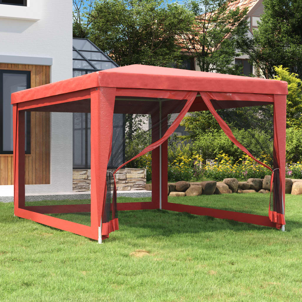 vidaXL Párty stan so 4 sieťkovanými bočnými stenami červený 3x4 m HDPE