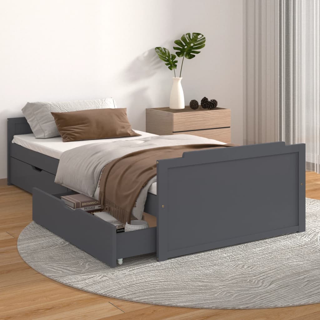 vidaXL Posteľný rám so zásuvkami tmavosivý borovicový masív 90x200 cm