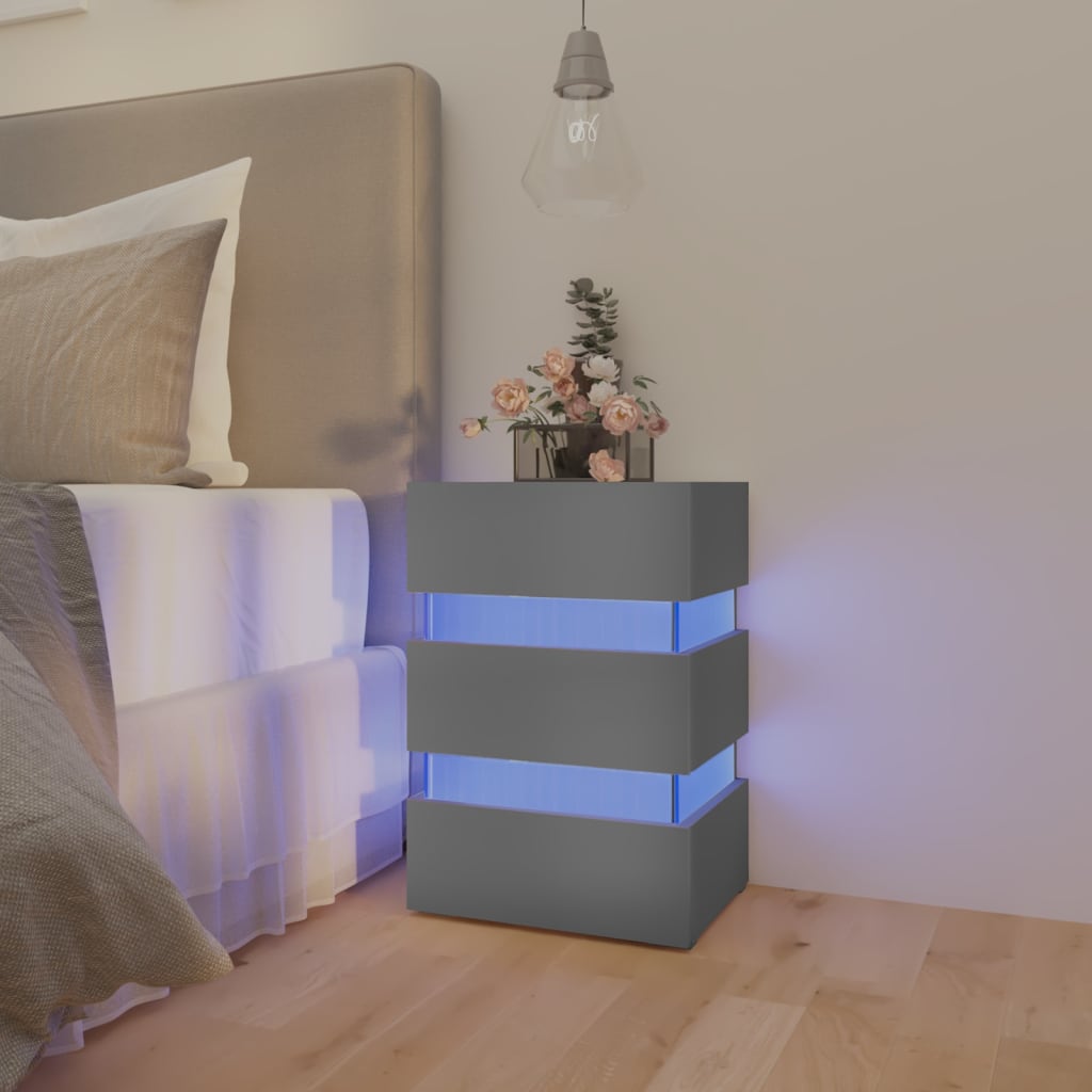 vidaXL Nočný stolík s LED, sivý 45x35x67 cm, kompozitné drevo
