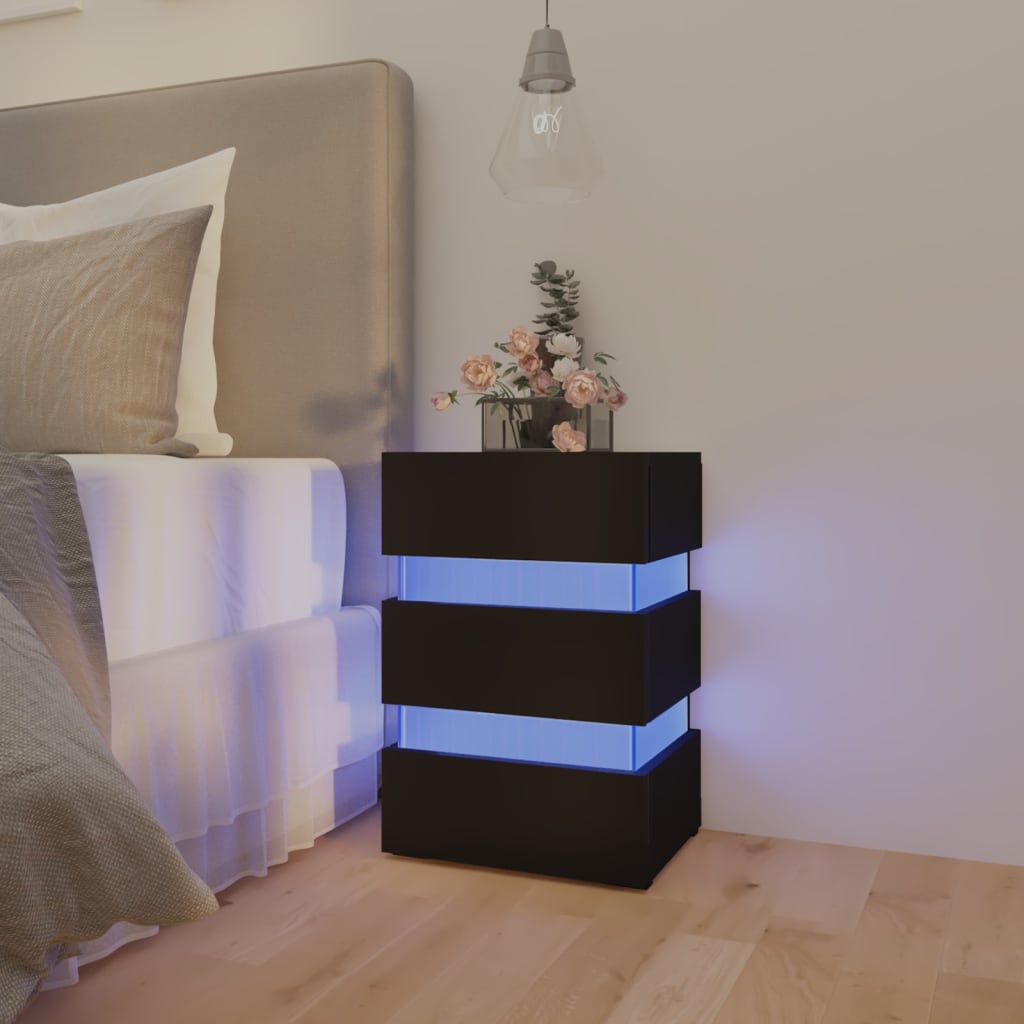 vidaXL Nočný stolík s LED, čierny 45x35x67 cm, kompozitné drevo