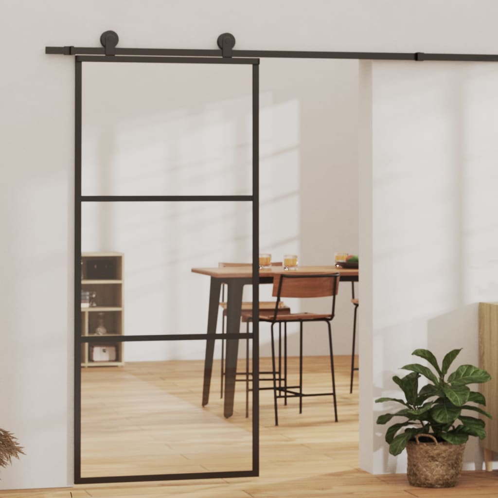 vidaXL Posuvné dvere s kovaním ESG sklo a hliník 90x205 cm