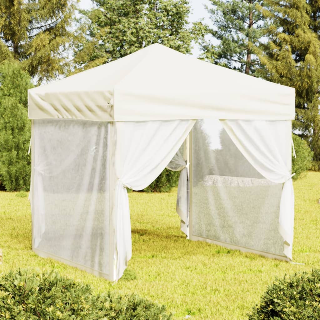 vidaXL Skladací párty stan s bočnicami krémový 2x2 m