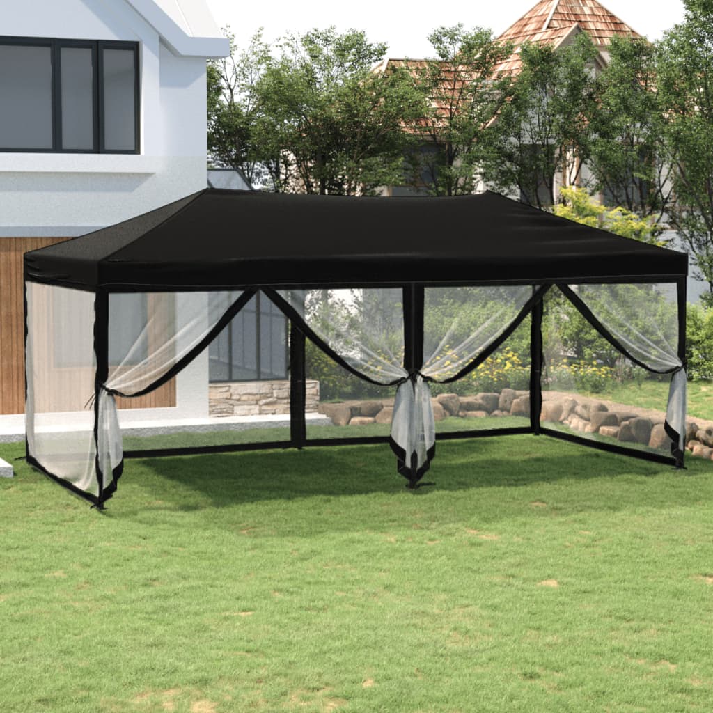 vidaXL Skladací párty stan s bočnými stenami čierny 3x6 m