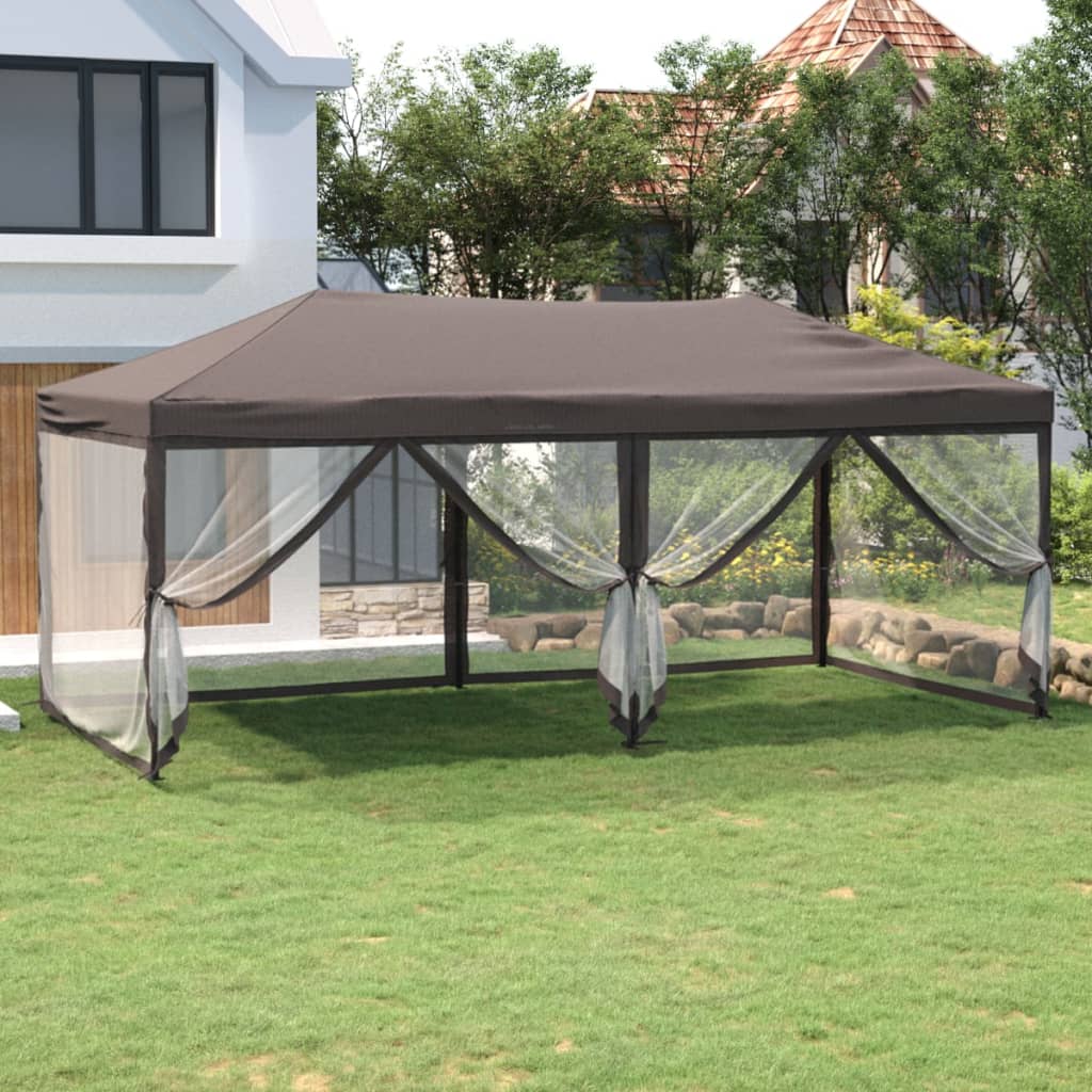 vidaXL Skladací párty stan s bočnými stenami sivohnedý 3x6 m