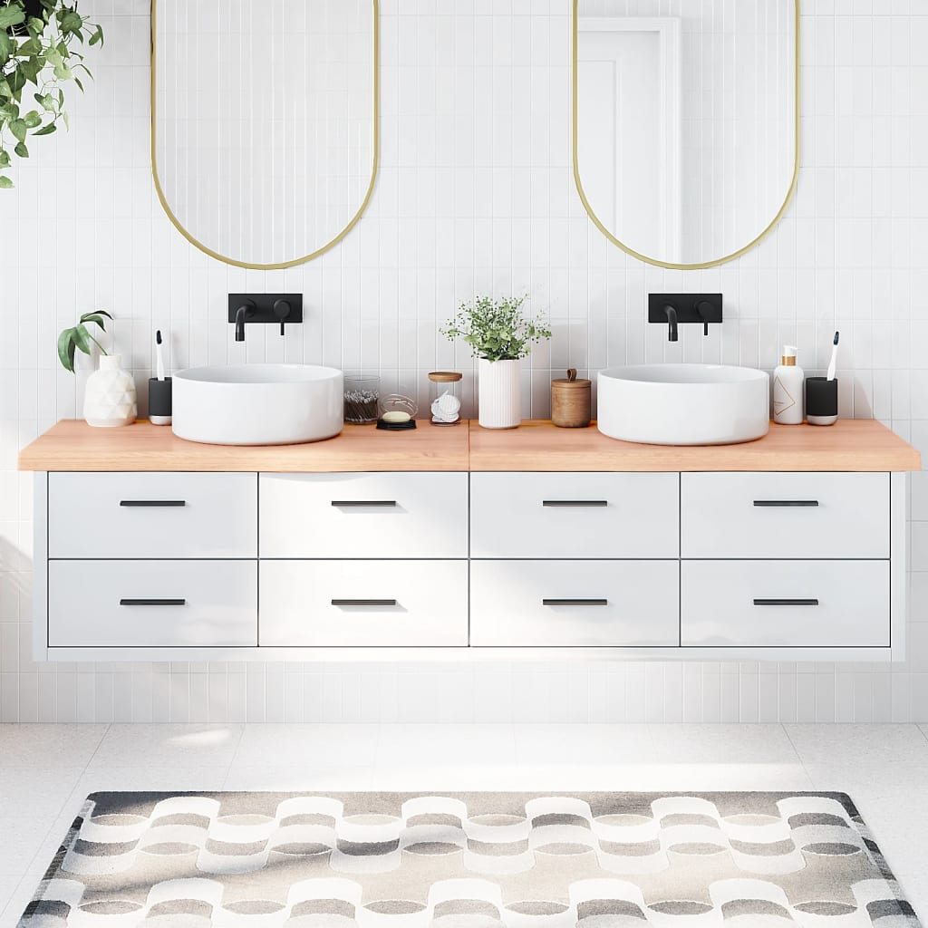 vidaXL Kúpeľňová doska bledohnedá 220x50x(2-6) cm ošetrený masív