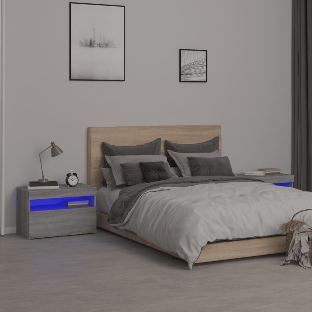 vidaXL Nočné stolíky 2 ks s LED svetlami sivý dub sonoma 60x35x40 cm
