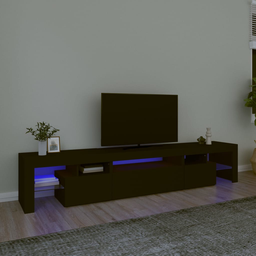 vidaXL TV skrinka s LED svetlami čierna 215x36,5x40 cm